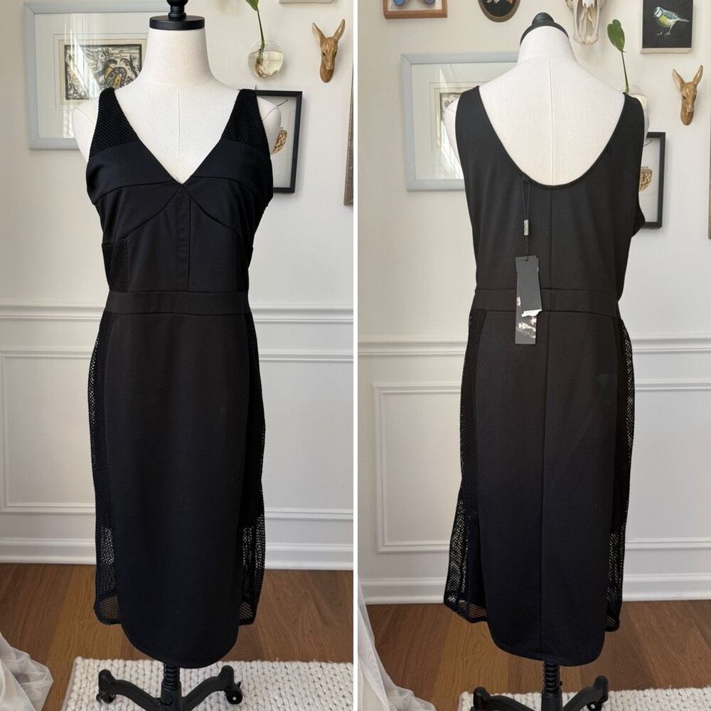 NWT Kardashian Kollection Black Tank BodyCon Dress Mesh Sides L